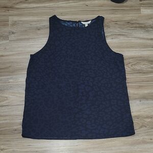 Banana Republic MEDIUM Dark Blue/Black Animal Print Racerback Sleeveless Blouse